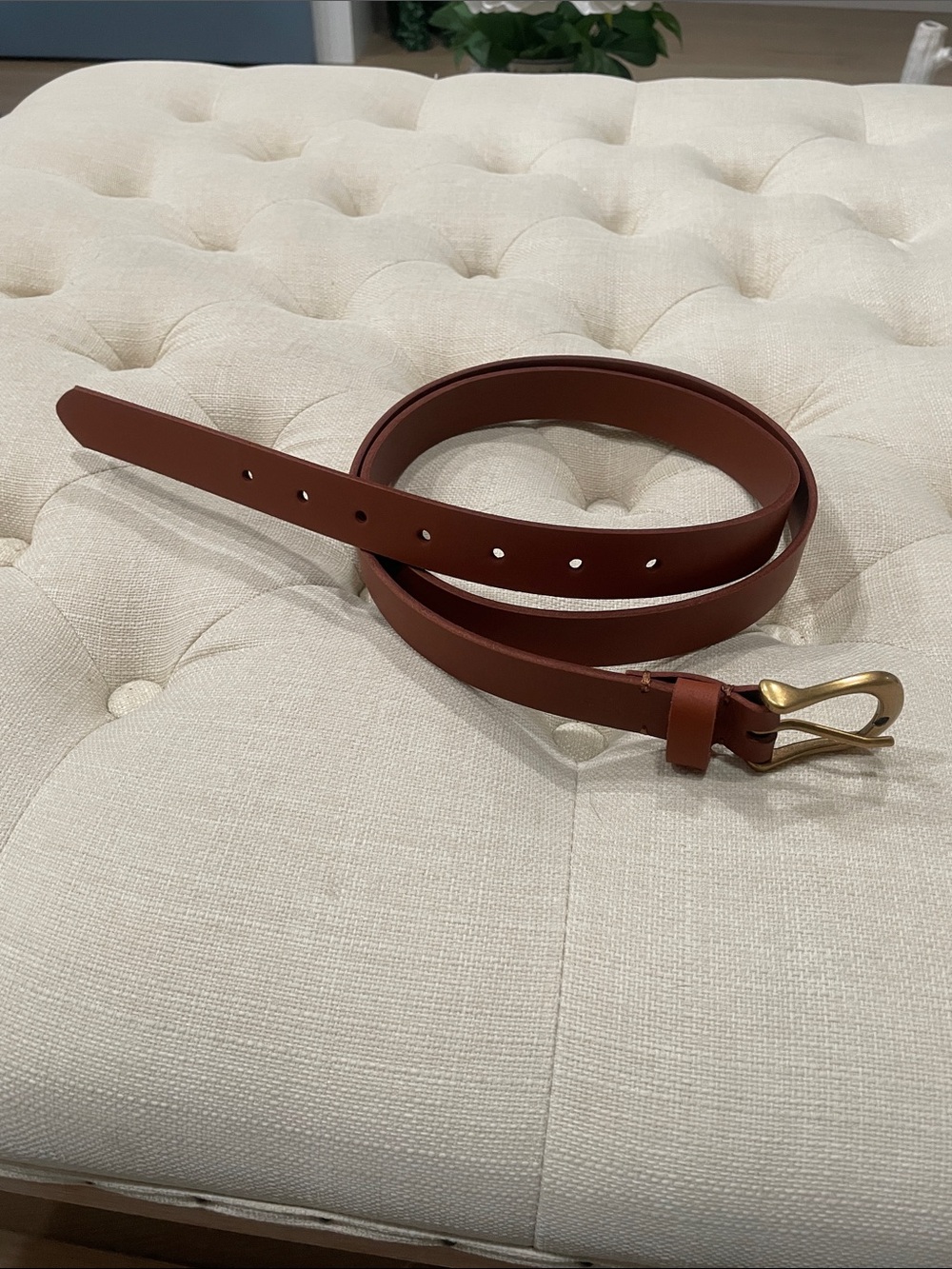 Classic Brown Leather Women’s Belt with Brass Buckle